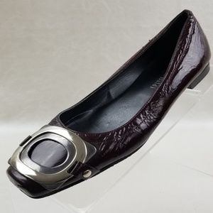 Massimo Baldi Burgundy Patent Square Toe Flat 6.5B